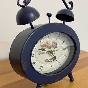 Navy Blue Metal Battery Powered Table Clock~Chippy Paint